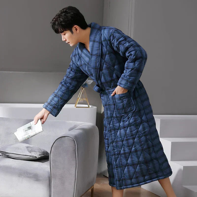 CozyLayer Three-Layer Quilted Bathrobe For Winter Warmth