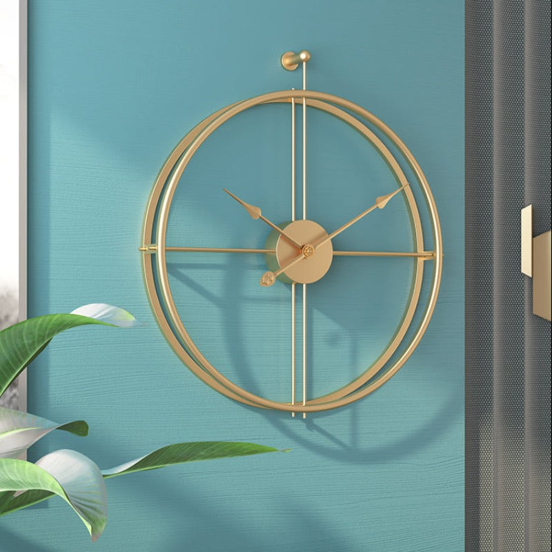 Large Gold Wall Clock With Minimalist Metal Frame For Modern Living Rooms