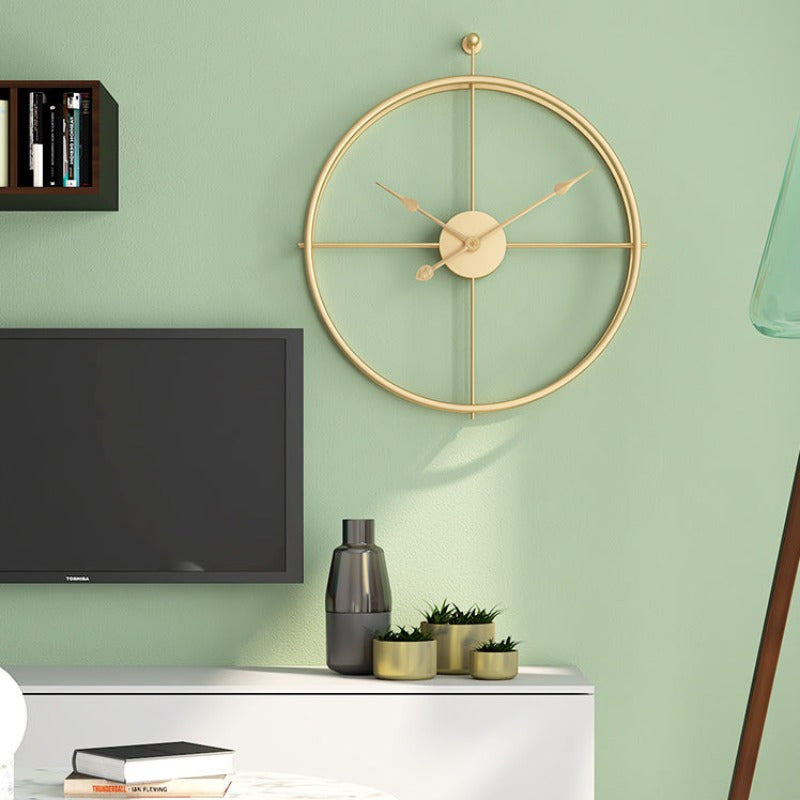 Large Gold Wall Clock With Minimalist Metal Frame For Modern Living Rooms