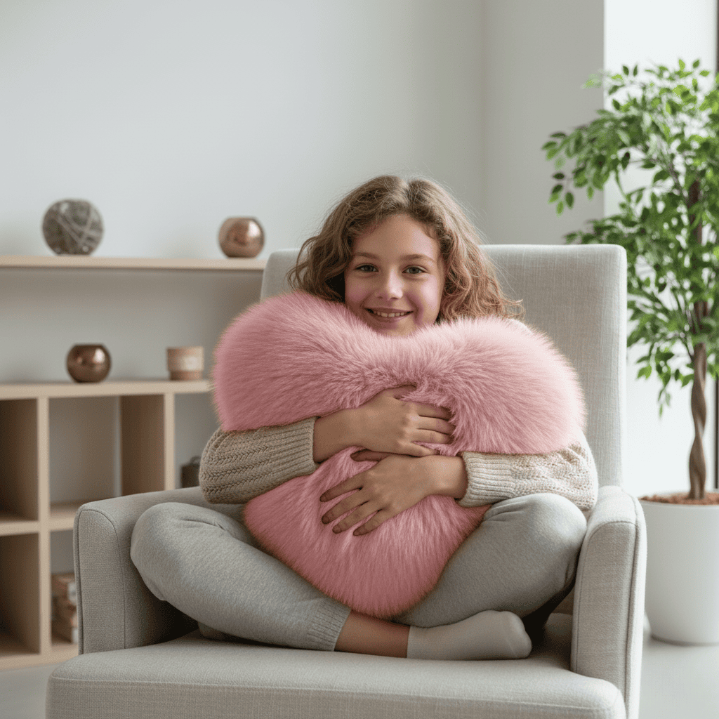 CozyNest polštář ve tvaru srdce z umělé kožešiny pro teplé a moderní obytné prostory