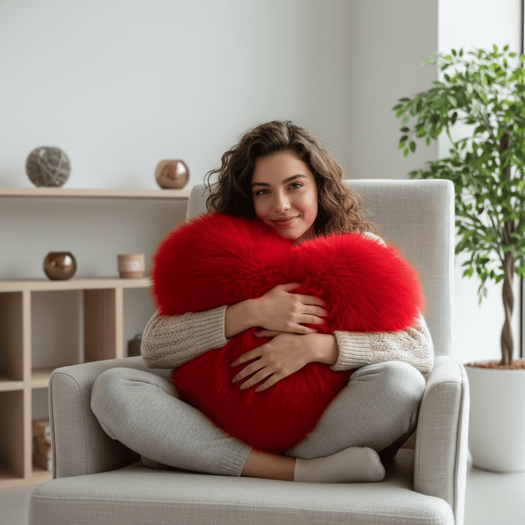CozyNest polštář ve tvaru srdce z umělé kožešiny pro teplé a moderní obytné prostory