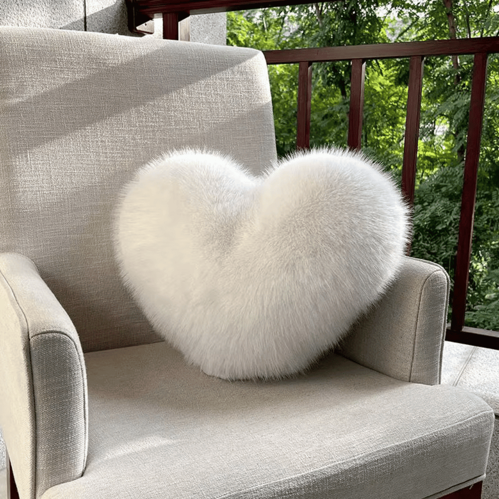 CozyNest polštář ve tvaru srdce z umělé kožešiny pro teplé a moderní obytné prostory