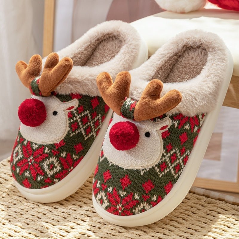 CozyNest Christmas House Slippers With Embroidered Fabric And Non Slip Sole