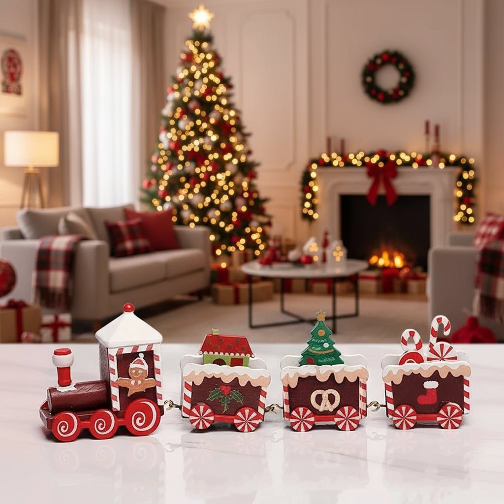 AuroraLane Festive Train Christmas Decoration in Wood and Plastic