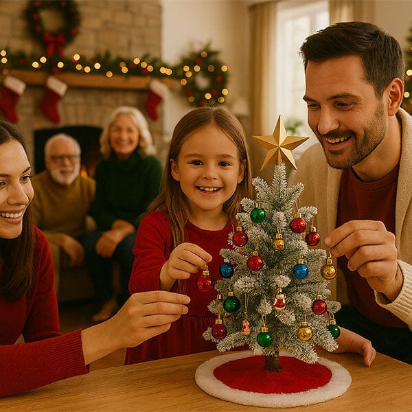 Árbol de Navidad de Mesa MerryGlow Predecorado de 60 cm con Juego Completo de Adornos