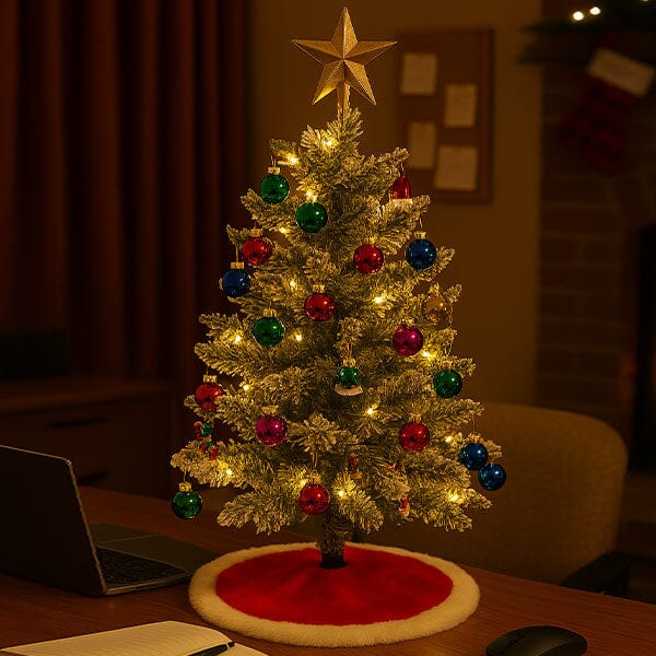 Árbol de Navidad de Mesa MerryGlow Predecorado de 60 cm con Juego Completo de Adornos