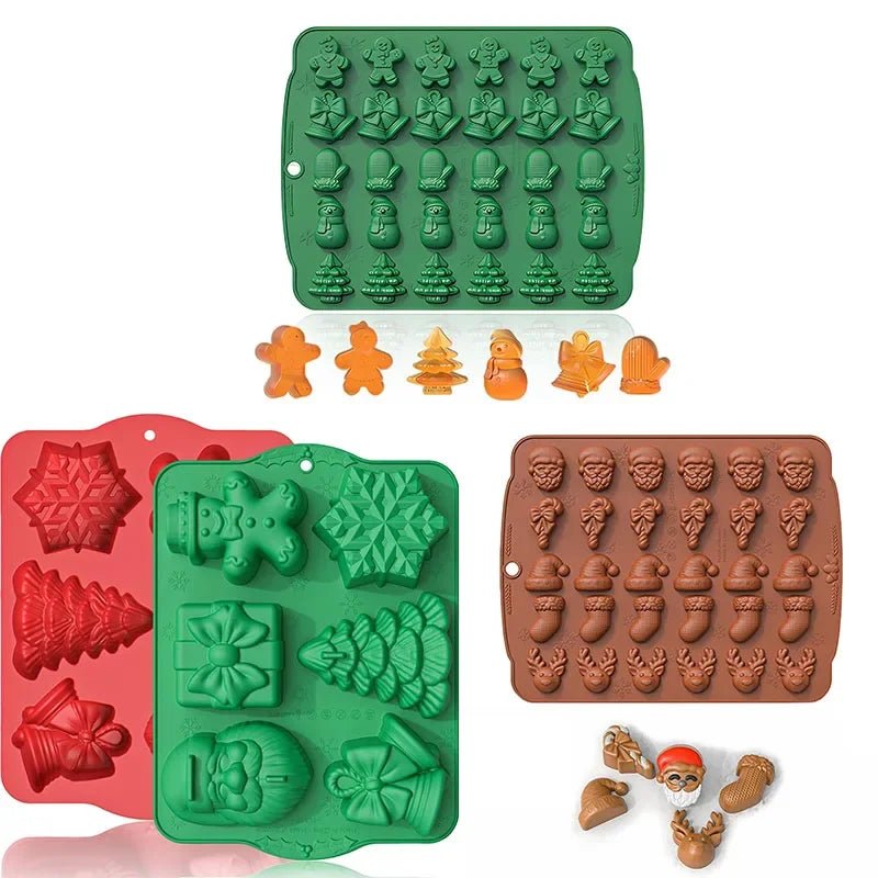 FrostJoy Stampi Natalizi Antiaderenti per Dolci con Babbo Natale, Pupazzo di Neve e Albero