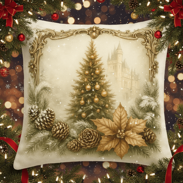 Housses de coussin en velours festif FrostLoom avec motifs vintage de Noël