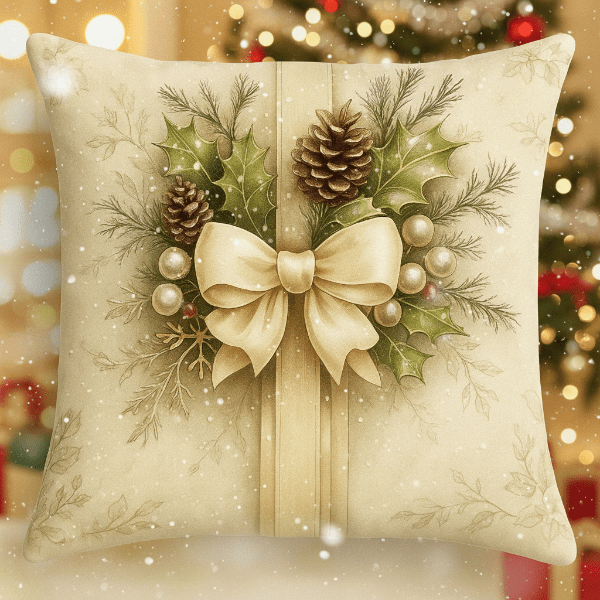 Housses de coussin en velours festif FrostLoom avec motifs vintage de Noël