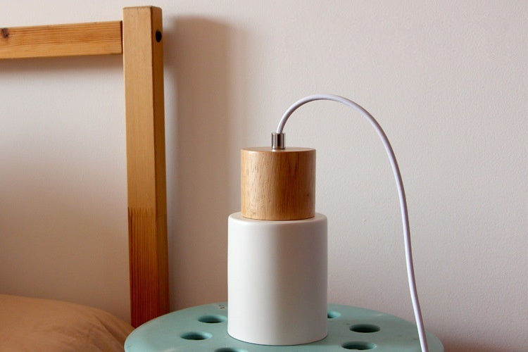 Aurelo Wood & Metal Cylinder Pendant Light Brushed Nickel