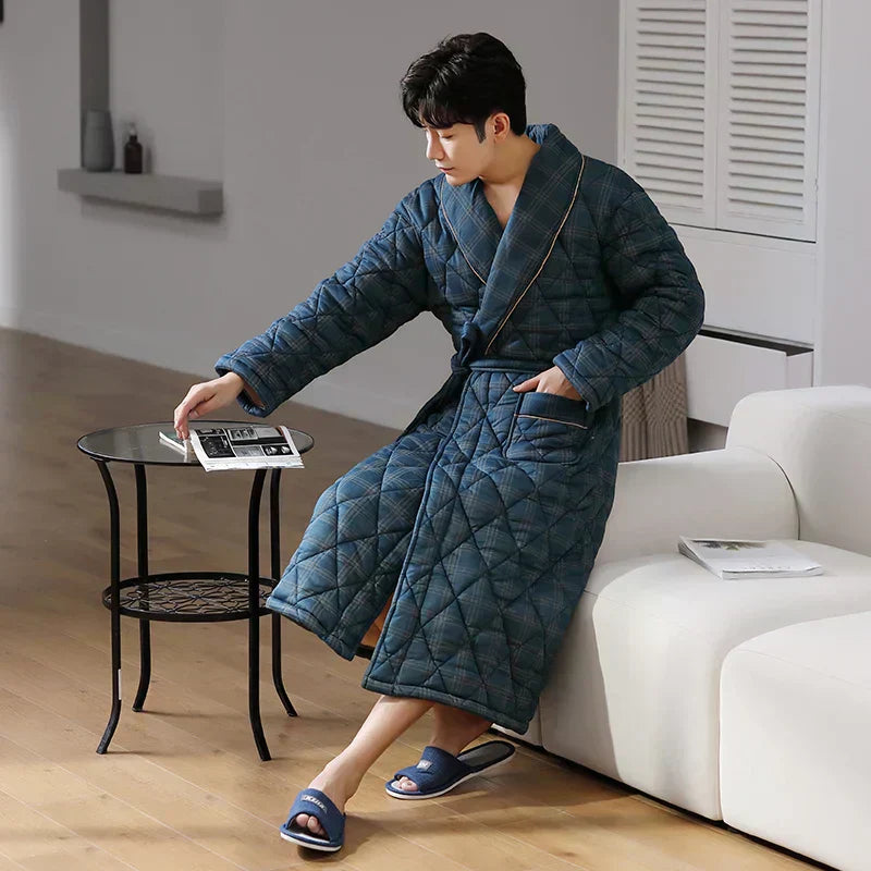 CozyLayer Three-Layer Quilted Bathrobe For Winter Warmth