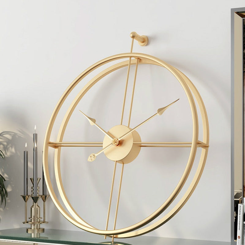 Large Gold Wall Clock With Minimalist Metal Frame For Modern Living Rooms