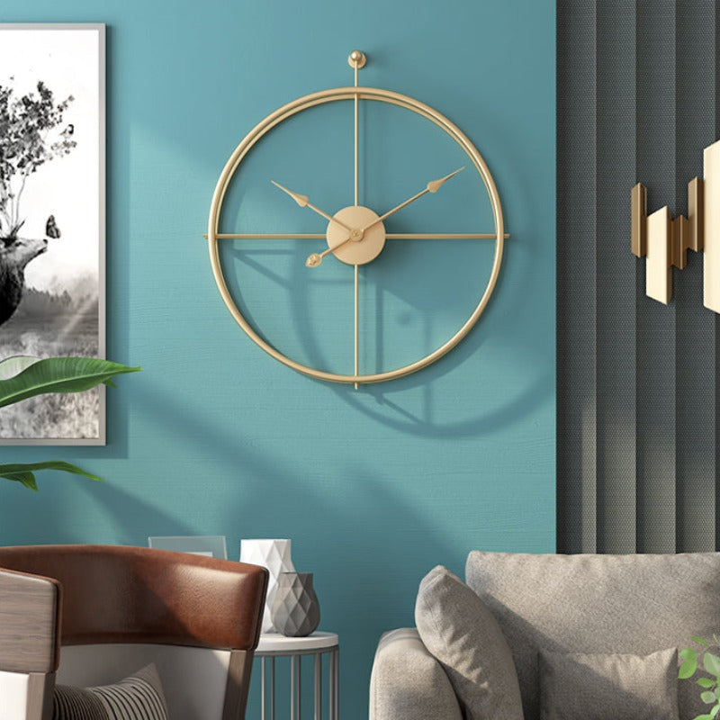 Large Gold Wall Clock With Minimalist Metal Frame For Modern Living Rooms