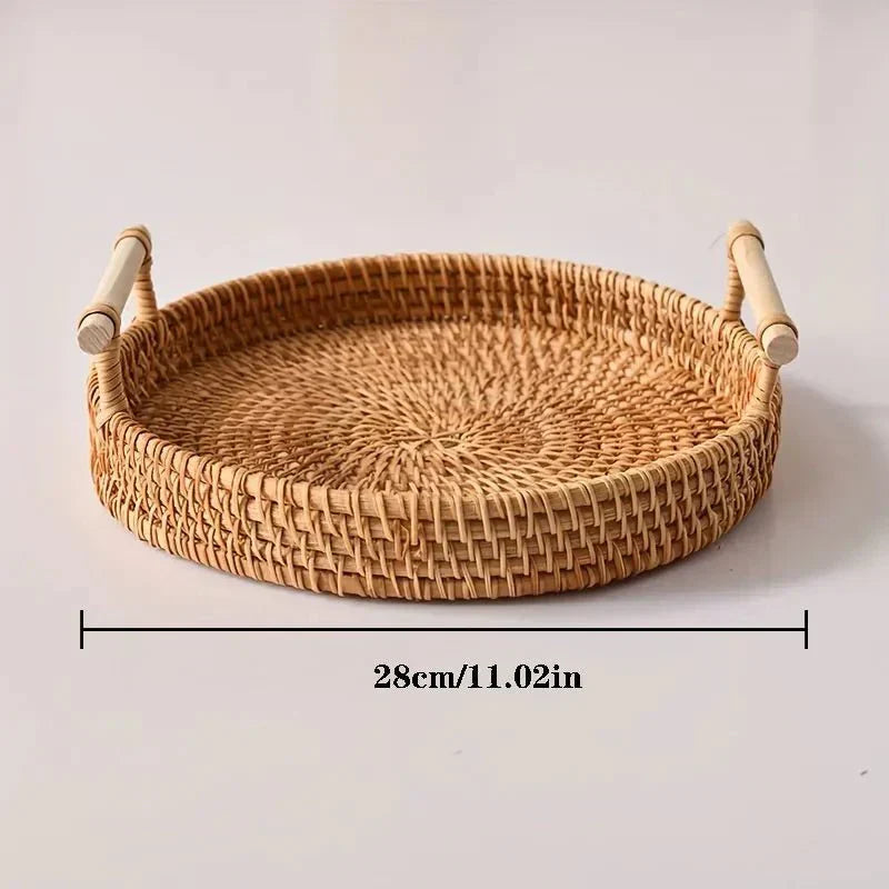 Vassoio e Cesto Portaoggetti in Rattan Intrecciato a Mano WovenHaven con Coperchio