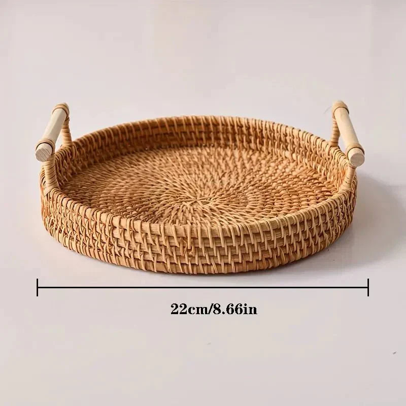 Vassoio e Cesto Portaoggetti in Rattan Intrecciato a Mano WovenHaven con Coperchio