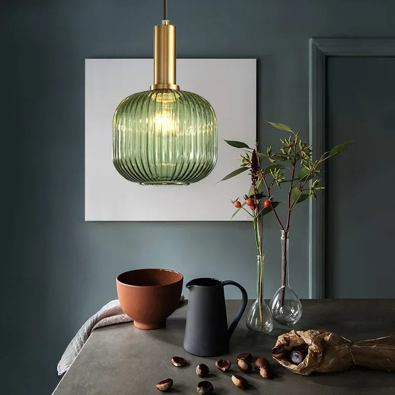 Pendant Lamp in Ribbed Glass