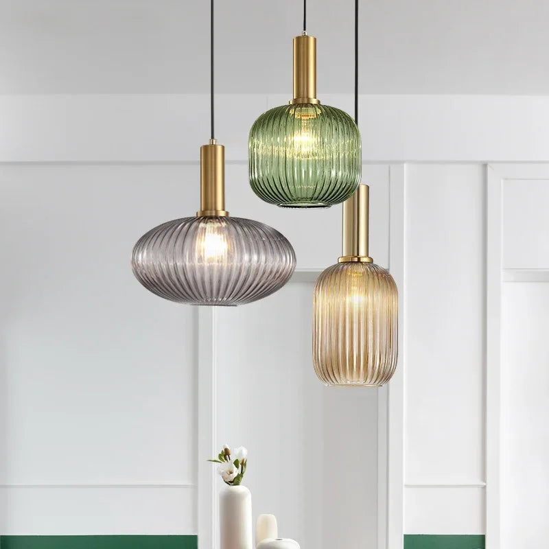 Pendant Lamp in Ribbed Glass