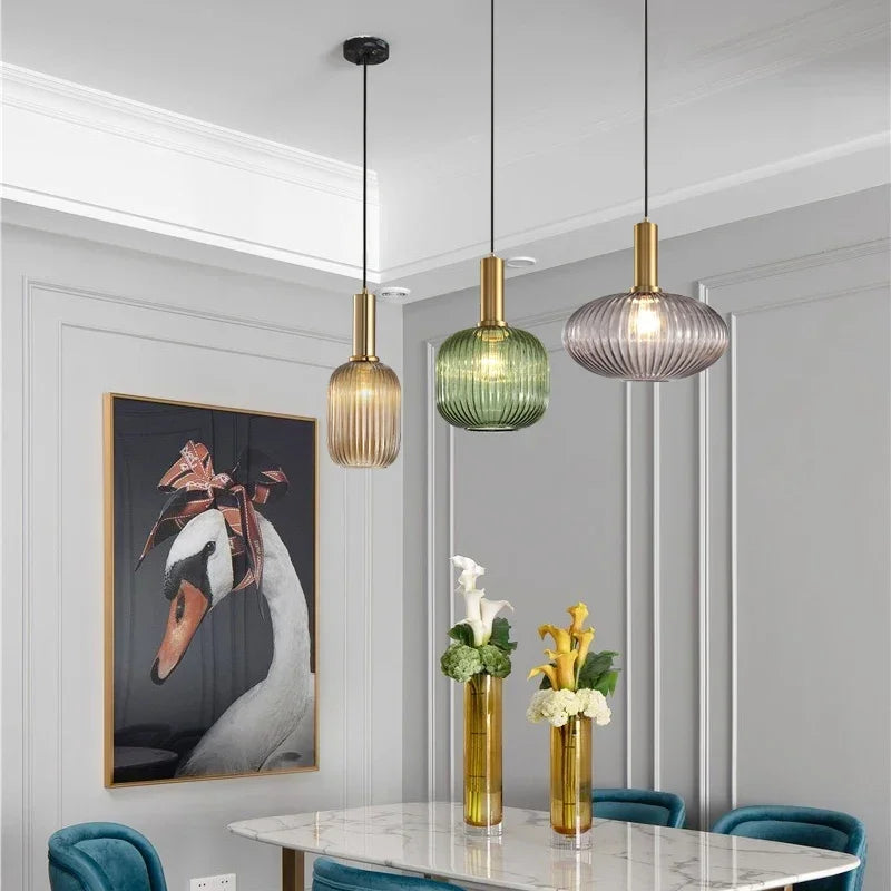 Pendant Lamp in Ribbed Glass