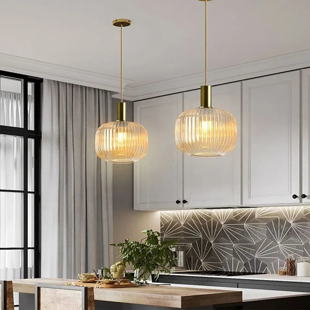 Pendant Lamp in Ribbed Glass