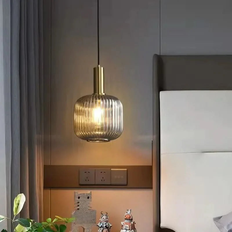 Pendant Lamp in Ribbed Glass