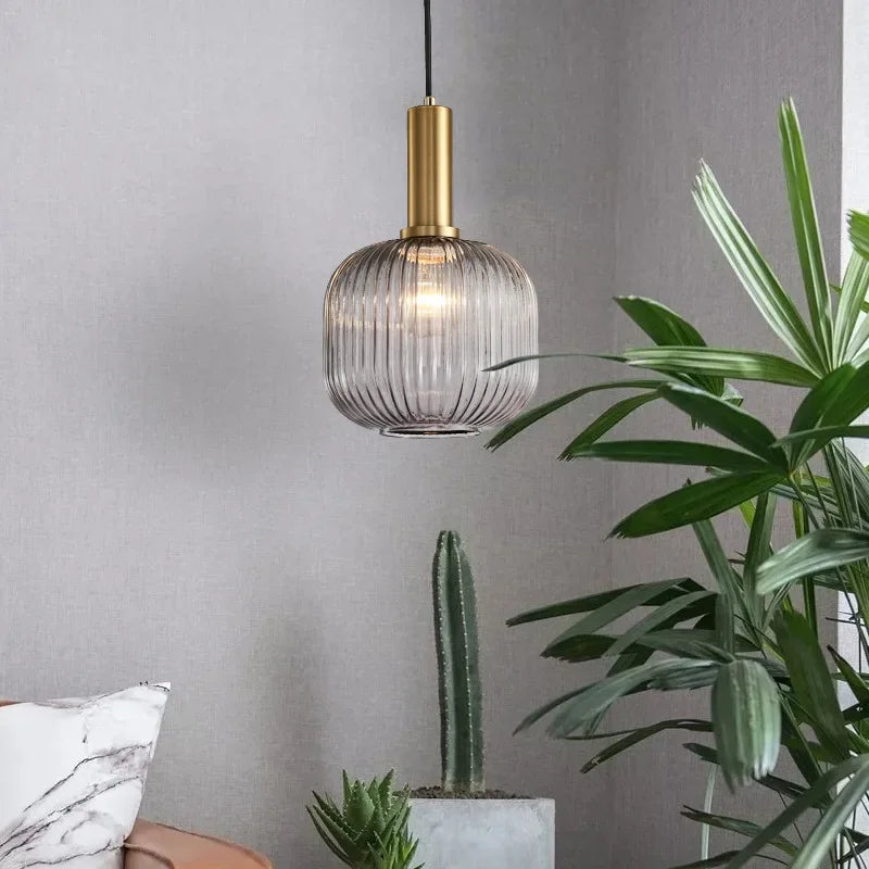 Pendant Lamp in Ribbed Glass