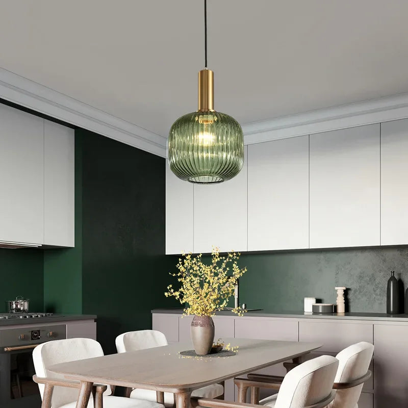 Pendant Lamp in Ribbed Glass