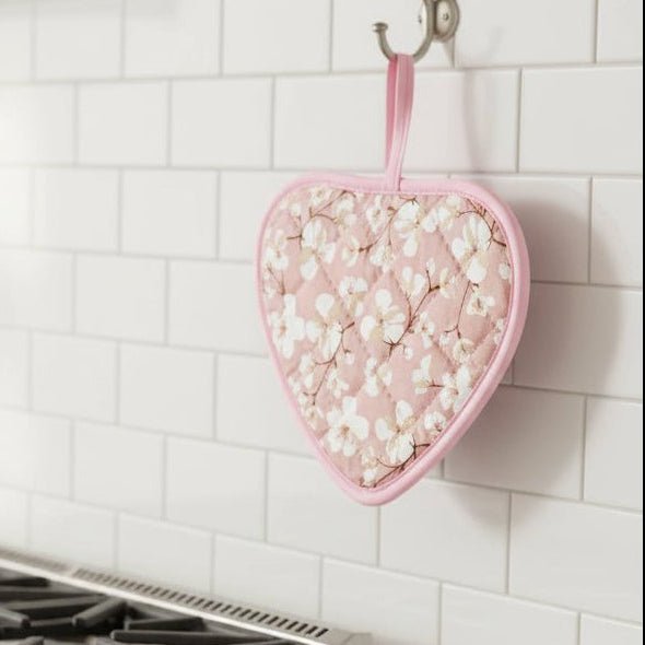 HearthGlow Varmebestandige Grydelapper i Hjerteform Med Blomster Vintage Design