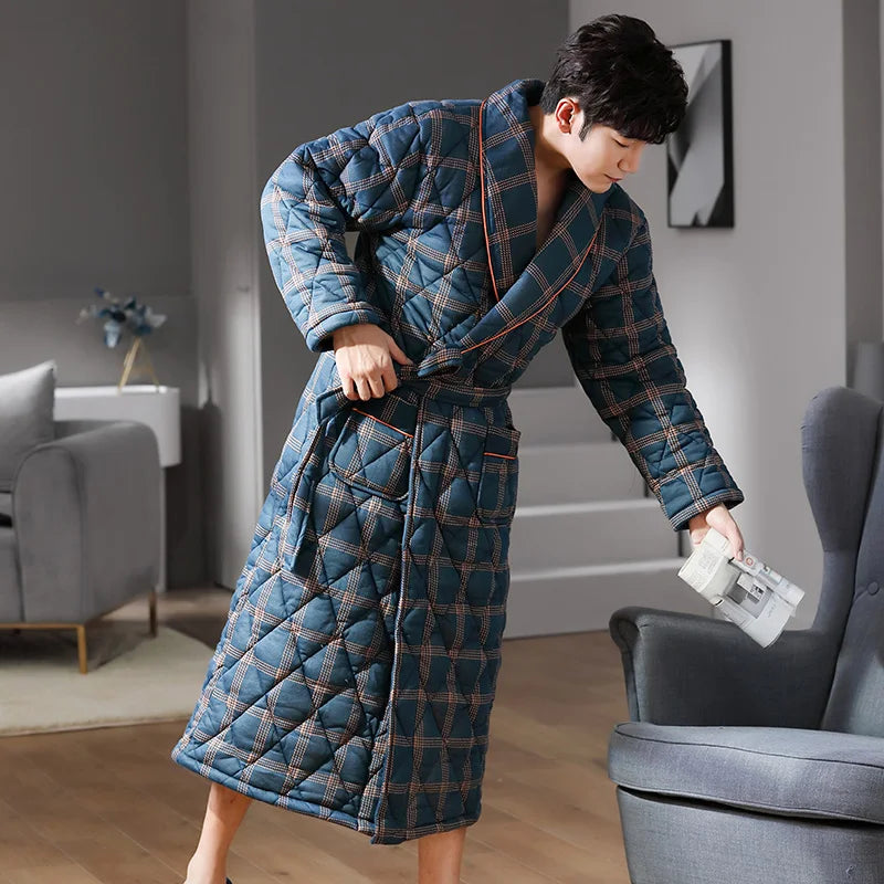 CozyLayer Three-Layer Quilted Bathrobe For Winter Warmth