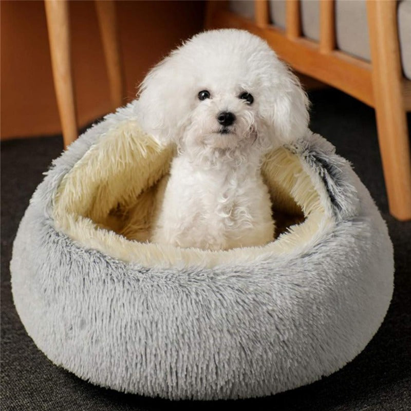 Calming Round Plush Cave Bed For Dogs And Cats With Cozy Design