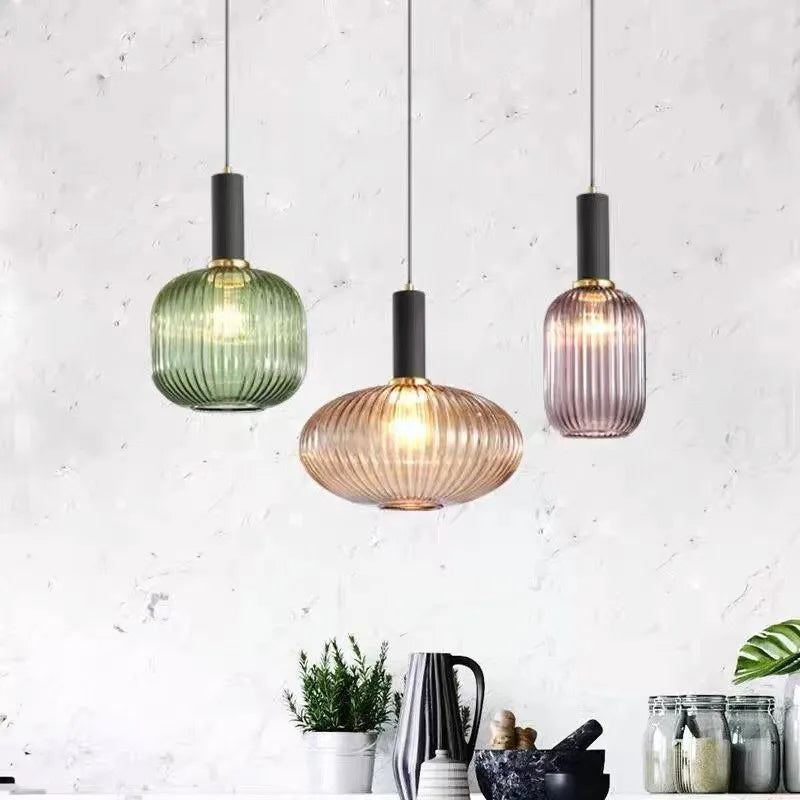 Vivid Retro Glass Pendant Light With LED In Living Room