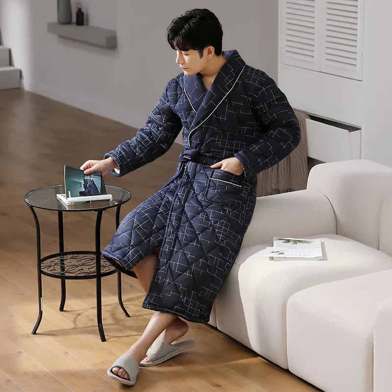 CozyLayer Three-Layer Quilted Bathrobe For Winter Warmth