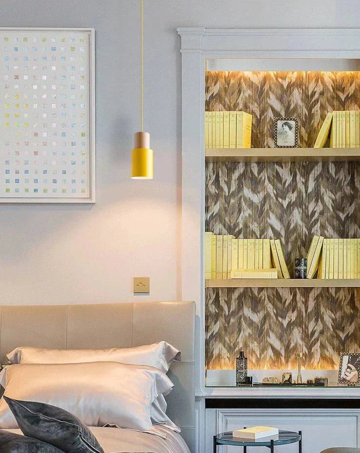 Aurelo Wood & Metal Cylinder Pendant Light Brushed Nickel