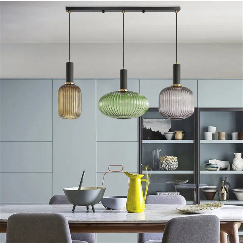 Vivid Retro Glass Pendant Light With LED In Living Room