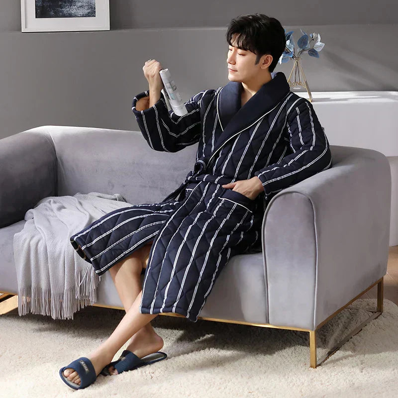 CozyLayer Three-Layer Quilted Bathrobe For Winter Warmth
