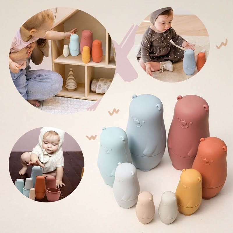 BrightNest Stackable Silicone Nesting Dolls for Fine Motor Skills
