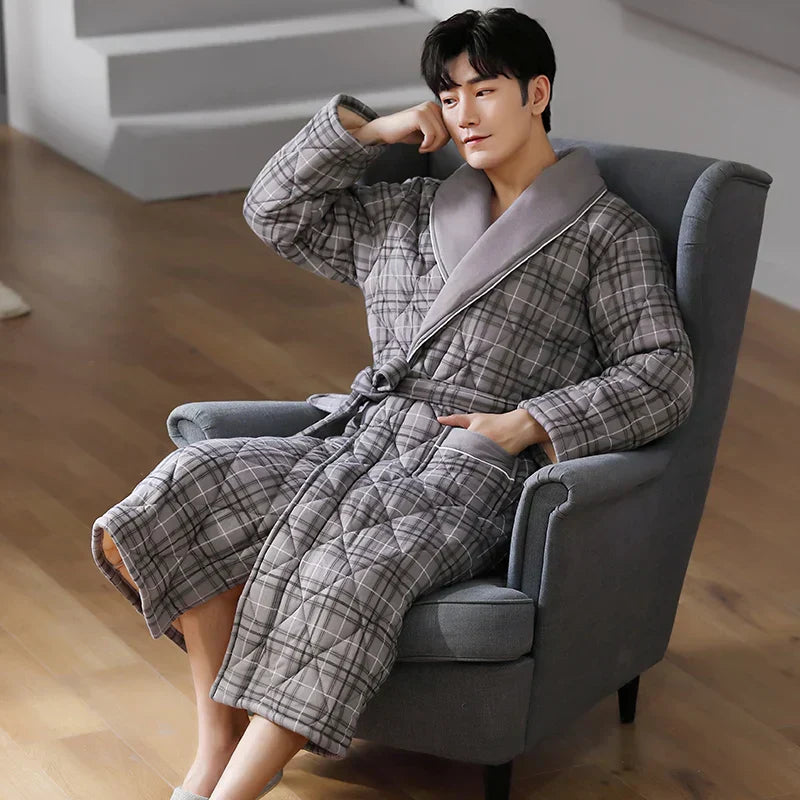 CozyLayer Three-Layer Quilted Bathrobe For Winter Warmth