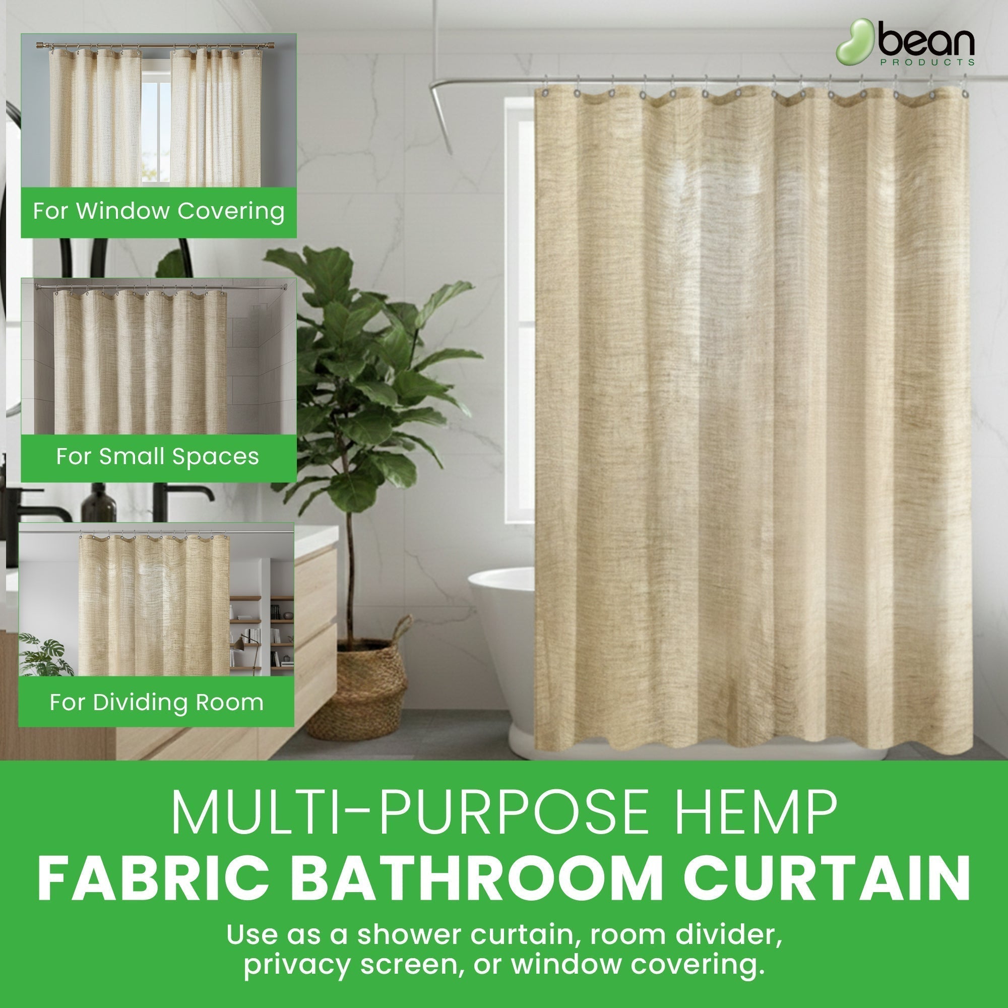 Hemp Shower Curtain for Bath & Stall
