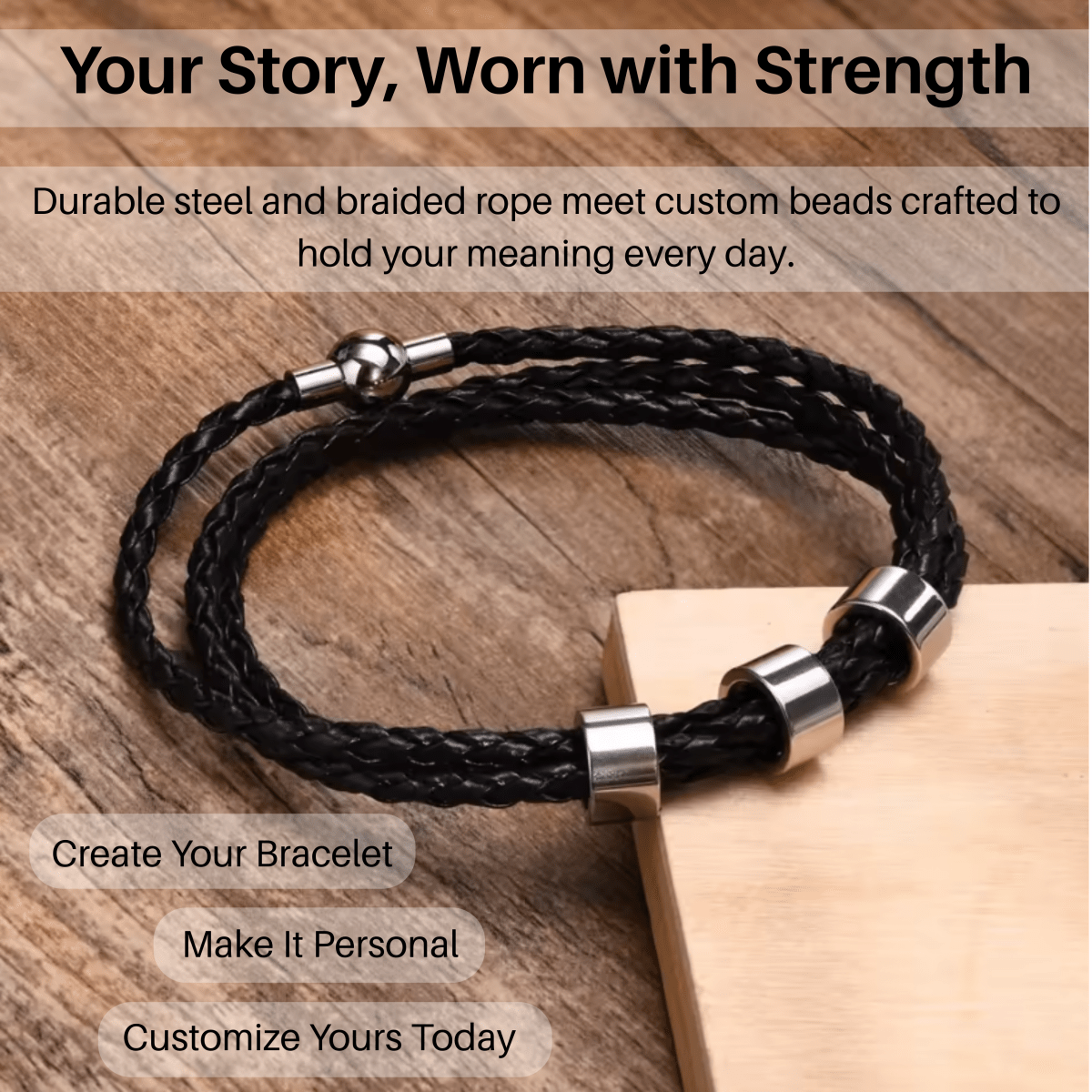 Ardent Ridge Geflochtenes Herrenarmband mit individuellen Namensperlen
