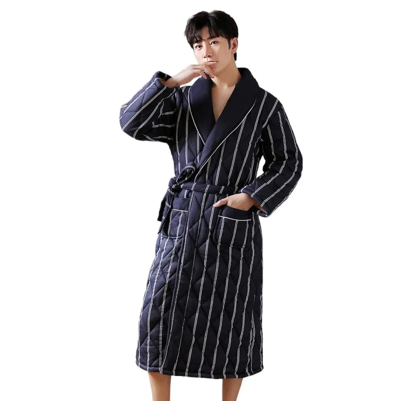 CozyLayer Three-Layer Quilted Bathrobe For Winter Warmth
