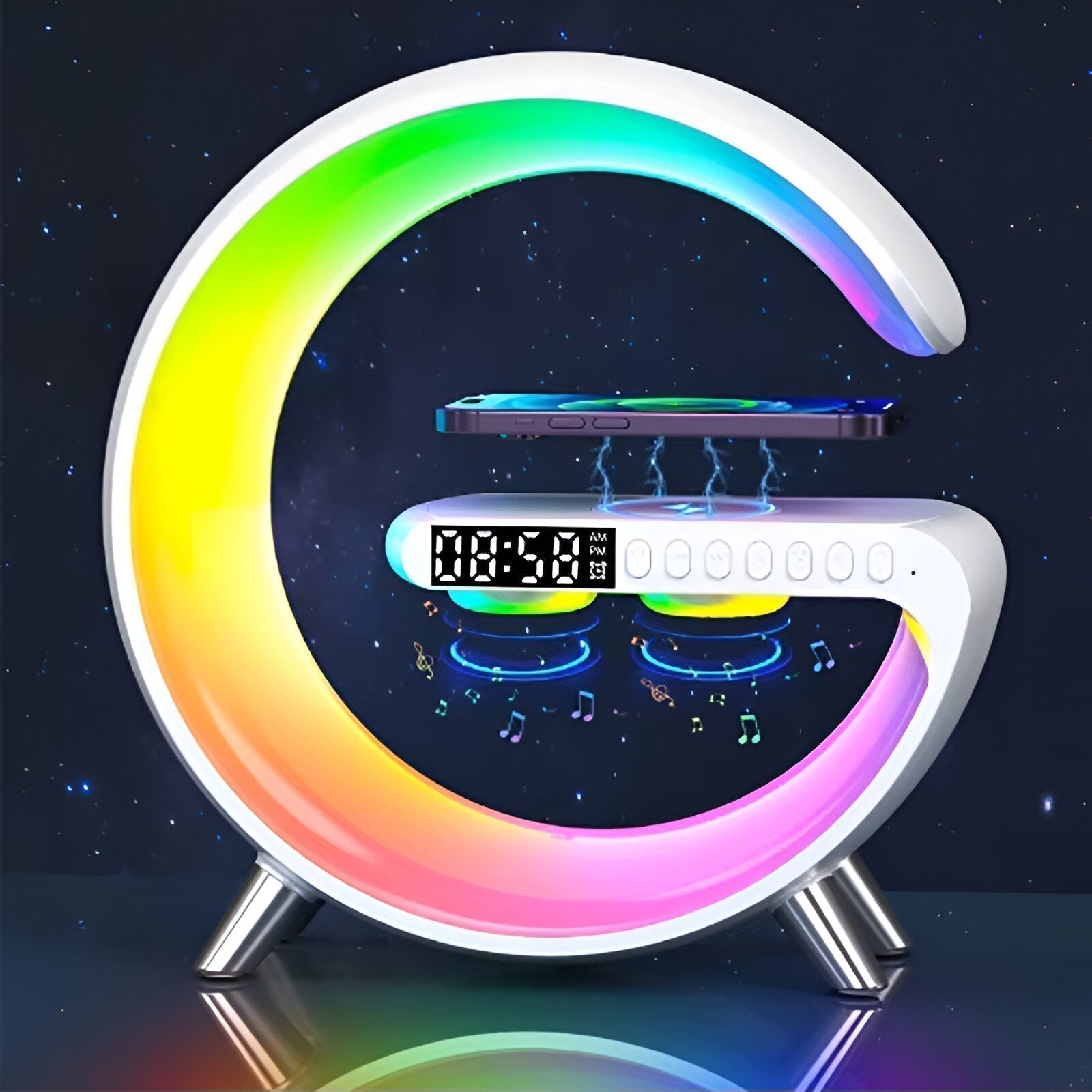 NovaBeam G Shape Nightstand Lamp With Wireless Charging And Clock