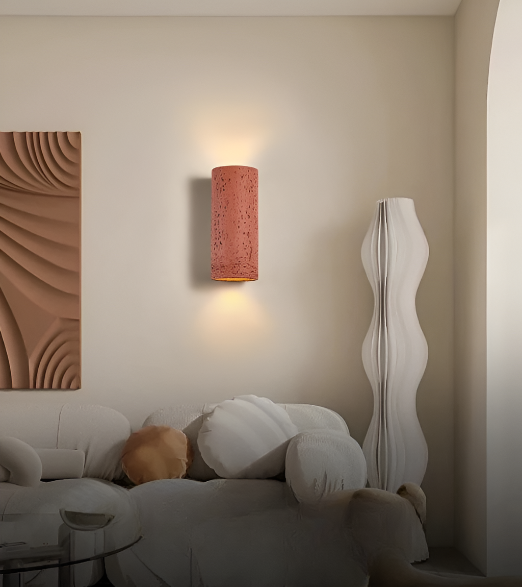 Cylinder Tube Wall Light Wabi-Sabi Stone Sconce LED Spotlight With Up-And-Down Lighting