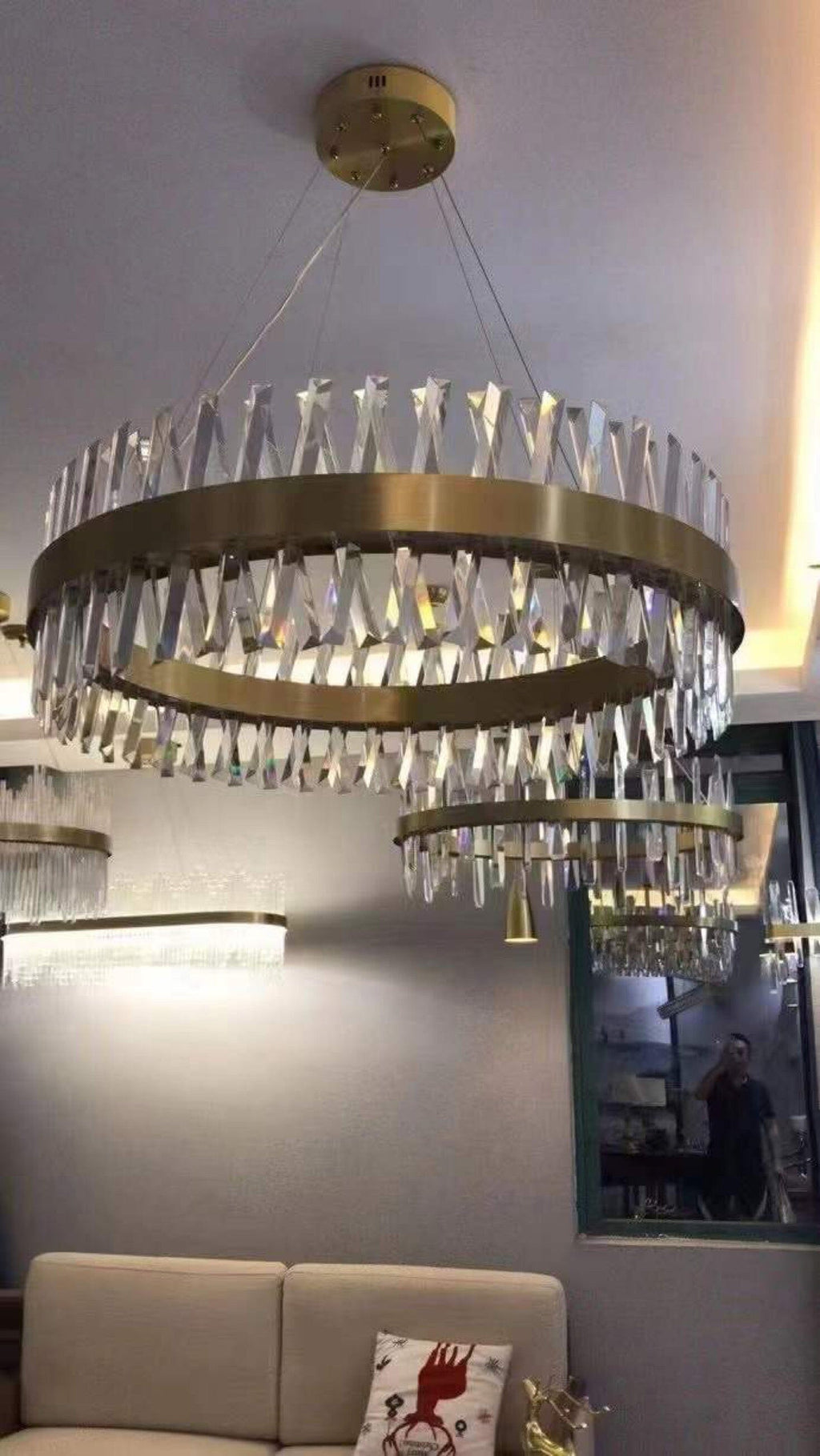 Lustre Cristal Croisé Doré Aurelia avec Éclat Luxor