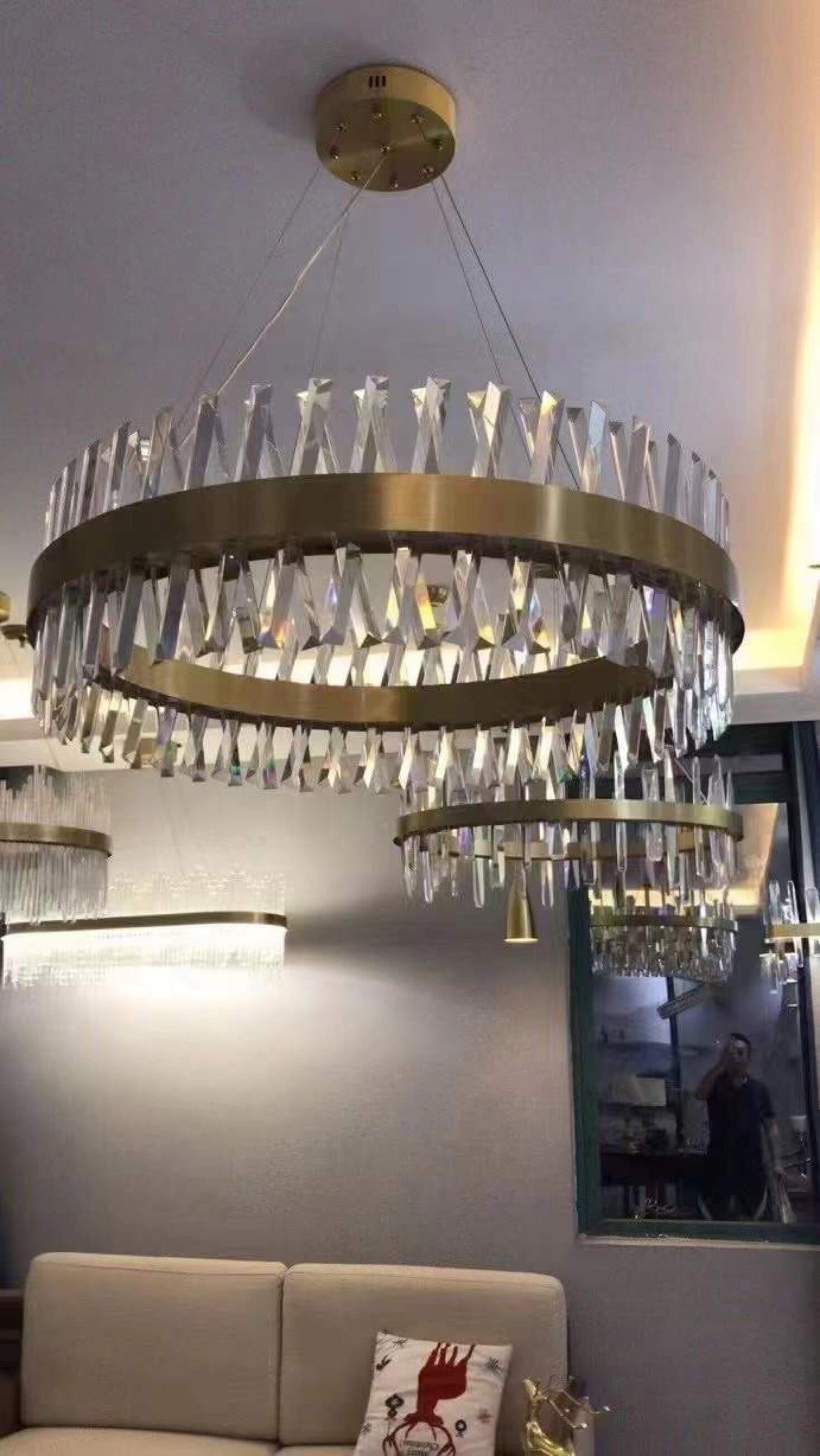 Lustre Cristal Croisé Doré Aurelia avec Éclat Luxor