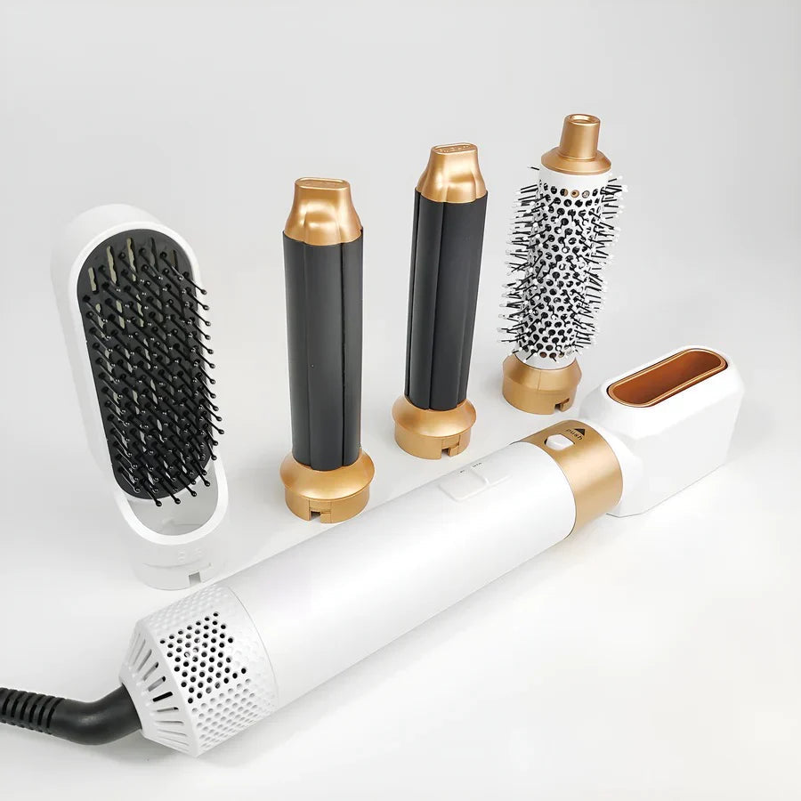 Five-In-One Dryer Brush With Rotating Attachments For Curling And Volume