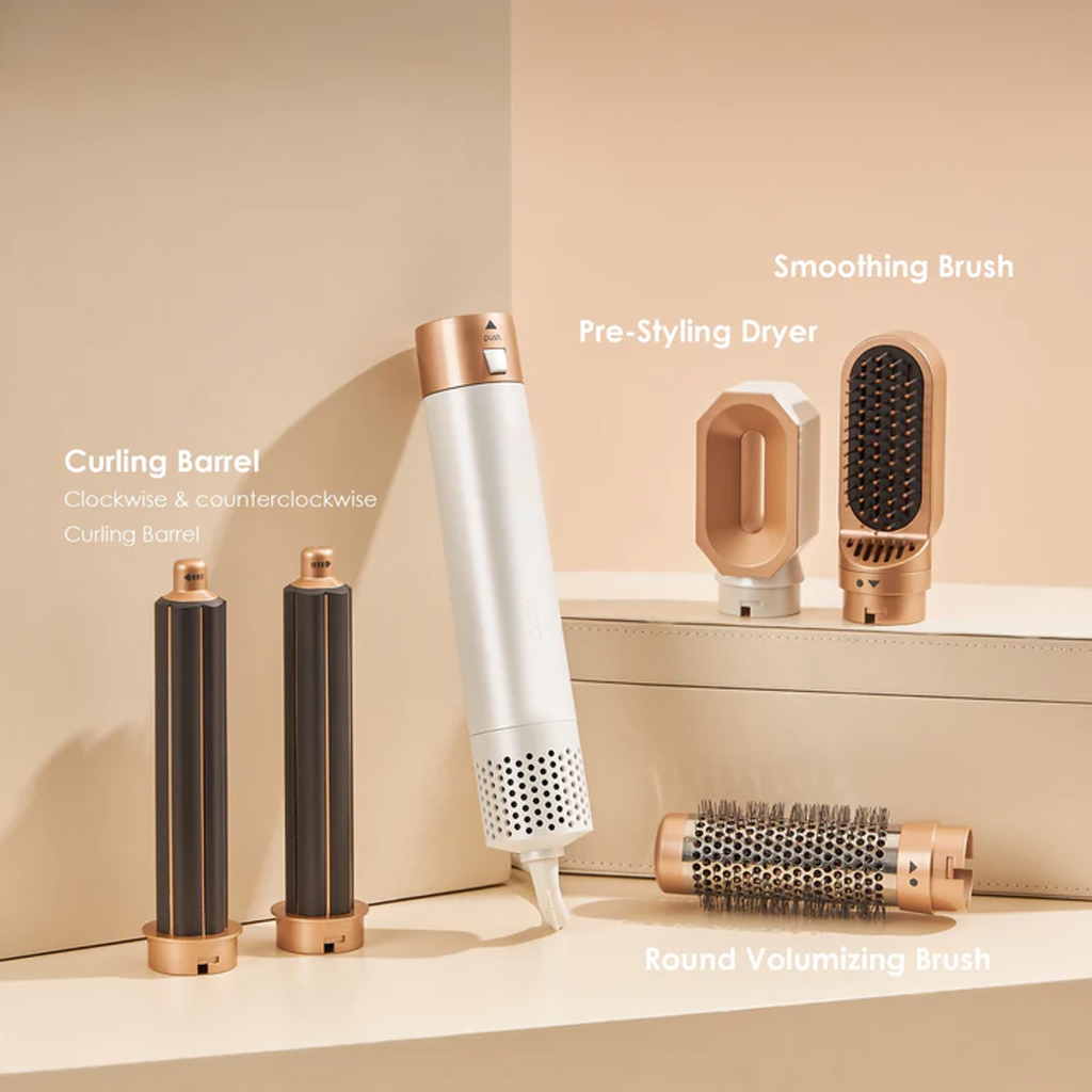 Five-In-One Dryer Brush With Rotating Attachments For Curling And Volume