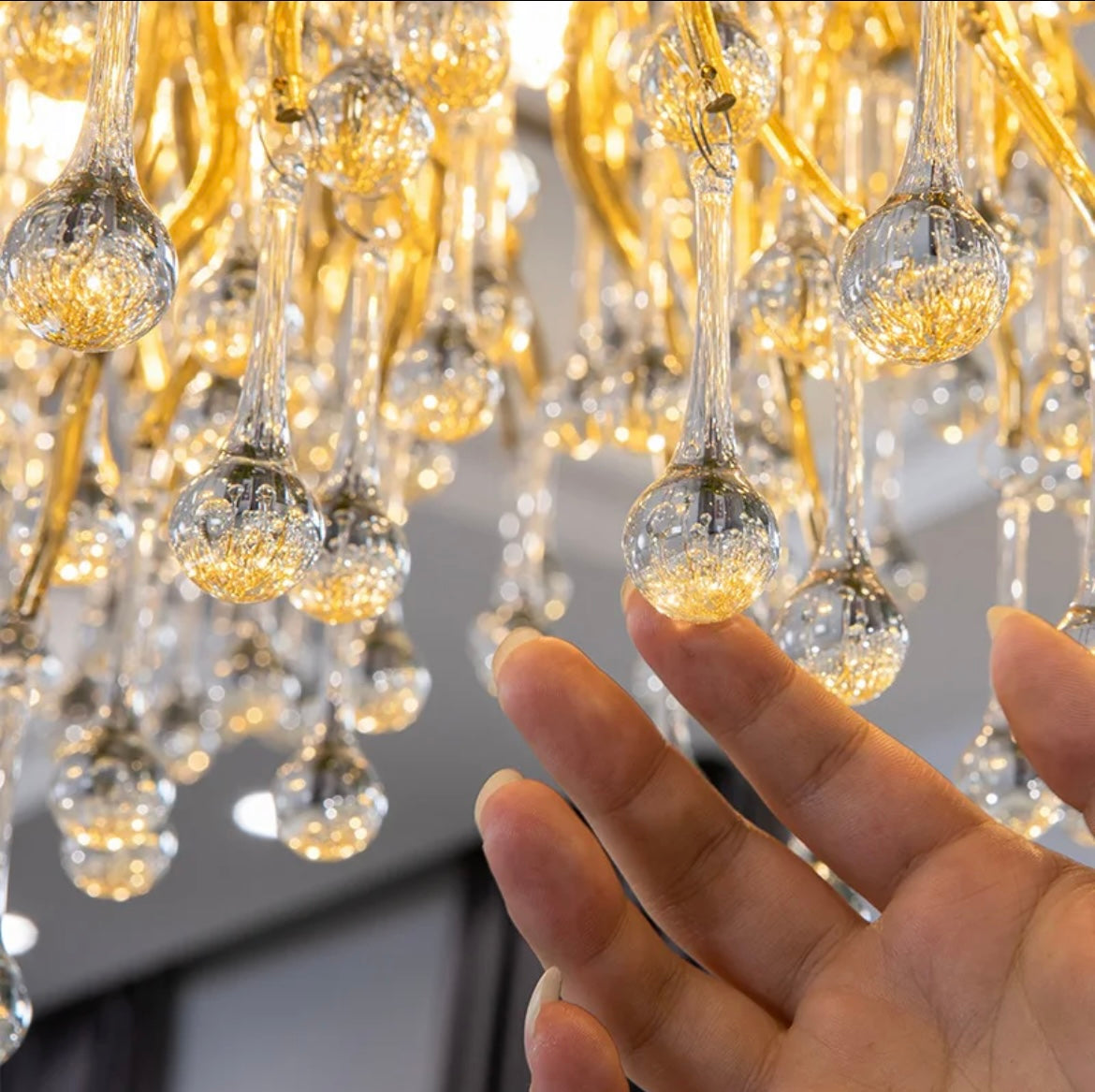 Luma Gold Crystal Water Drop Přívěsek Elegantní Lustr