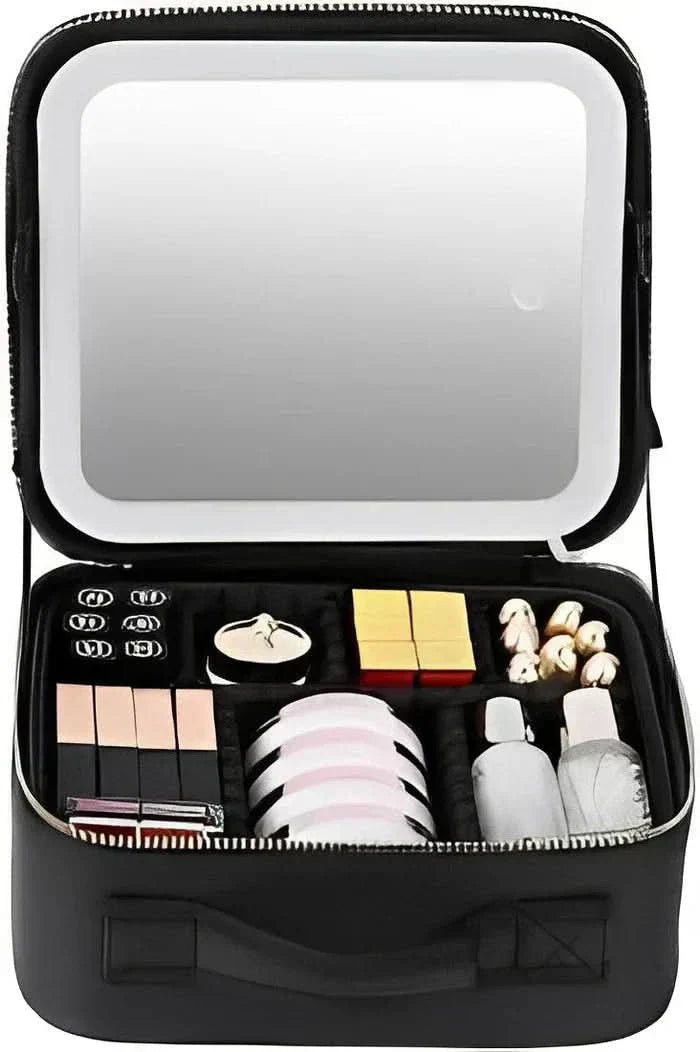 GlimmerGlow Makeup Bag With LED Mirror And Portable Lighted Storage