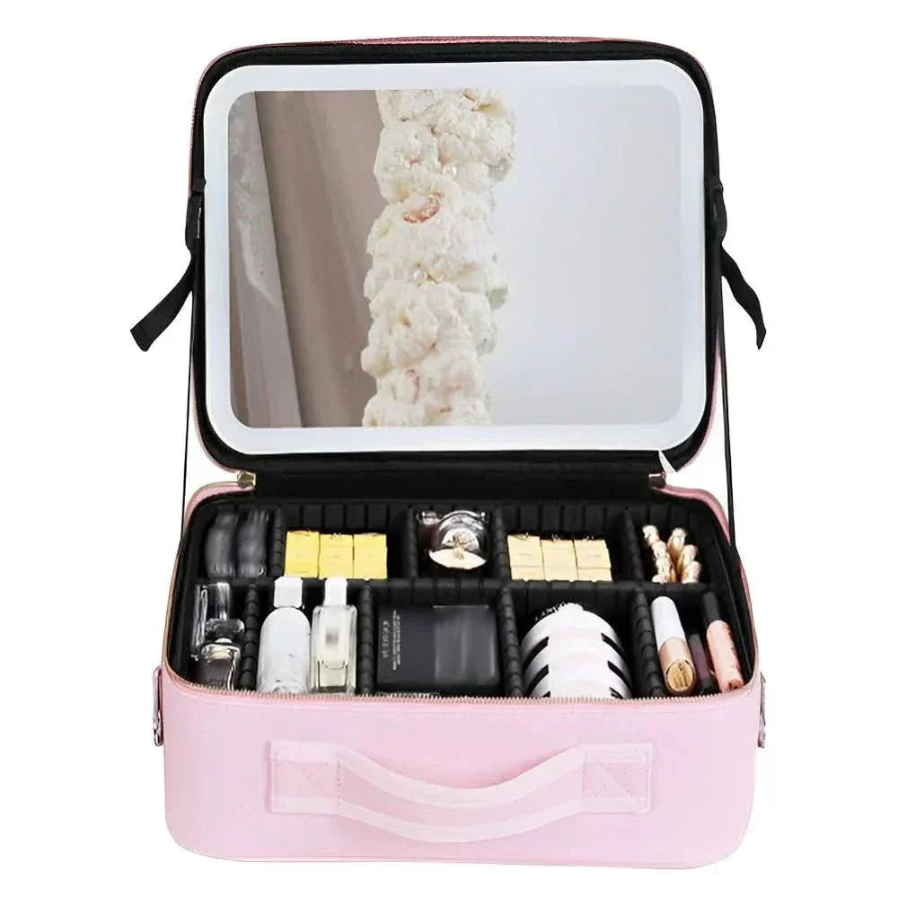 GlimmerGlow Makeup Bag With LED Mirror And Portable Lighted Storage
