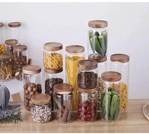 Acacia And Glass Storage Containers For Kitchen Organization