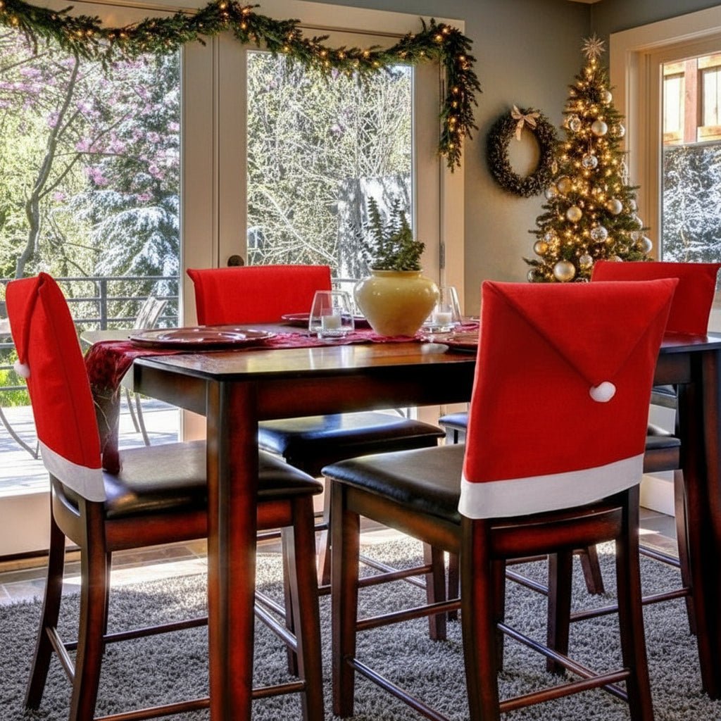 HollySeat 2-Pack Chair Covers With Santa Hats For Festive Table Decor